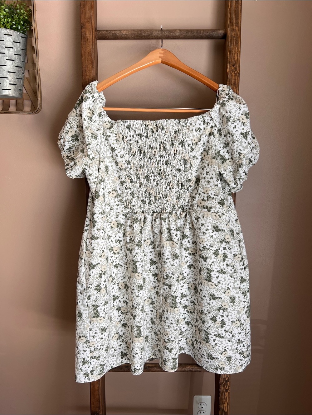 City Chic White Dress with Olive Green Floral Detail - Picture 2 of 8